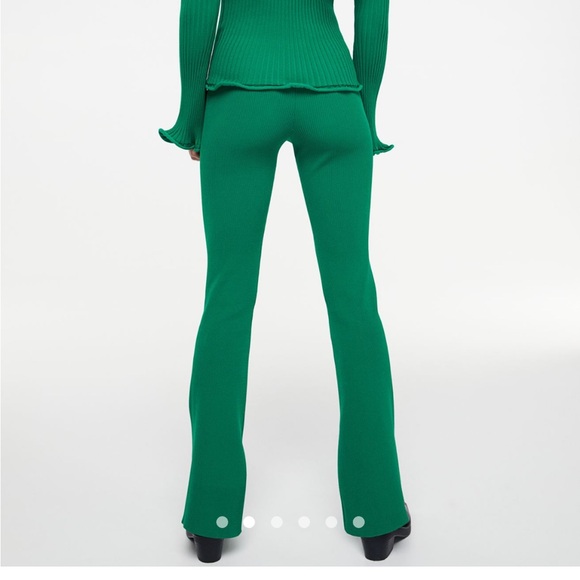 H&M Kelly Green Knit Flared Slit Hem Pull On Legging Pants - Picture 3 of 9